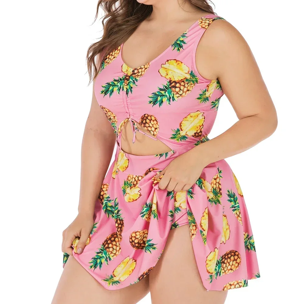 5XL Plus Size Swimdress Sexy One Piece Swimsuit Women Tankini Summer Print Big Swimwear Bikini Beachwear Strój kąpielowy 2025 Mujer