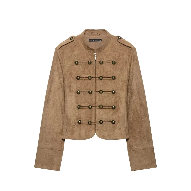 2026 Herbst Neue Kollektion Damen Kurze Jacke mit Reißverschluss und Seilknoten-Knopf-Dekoration, Schicke High-Street-Damen-Oberbekleidung