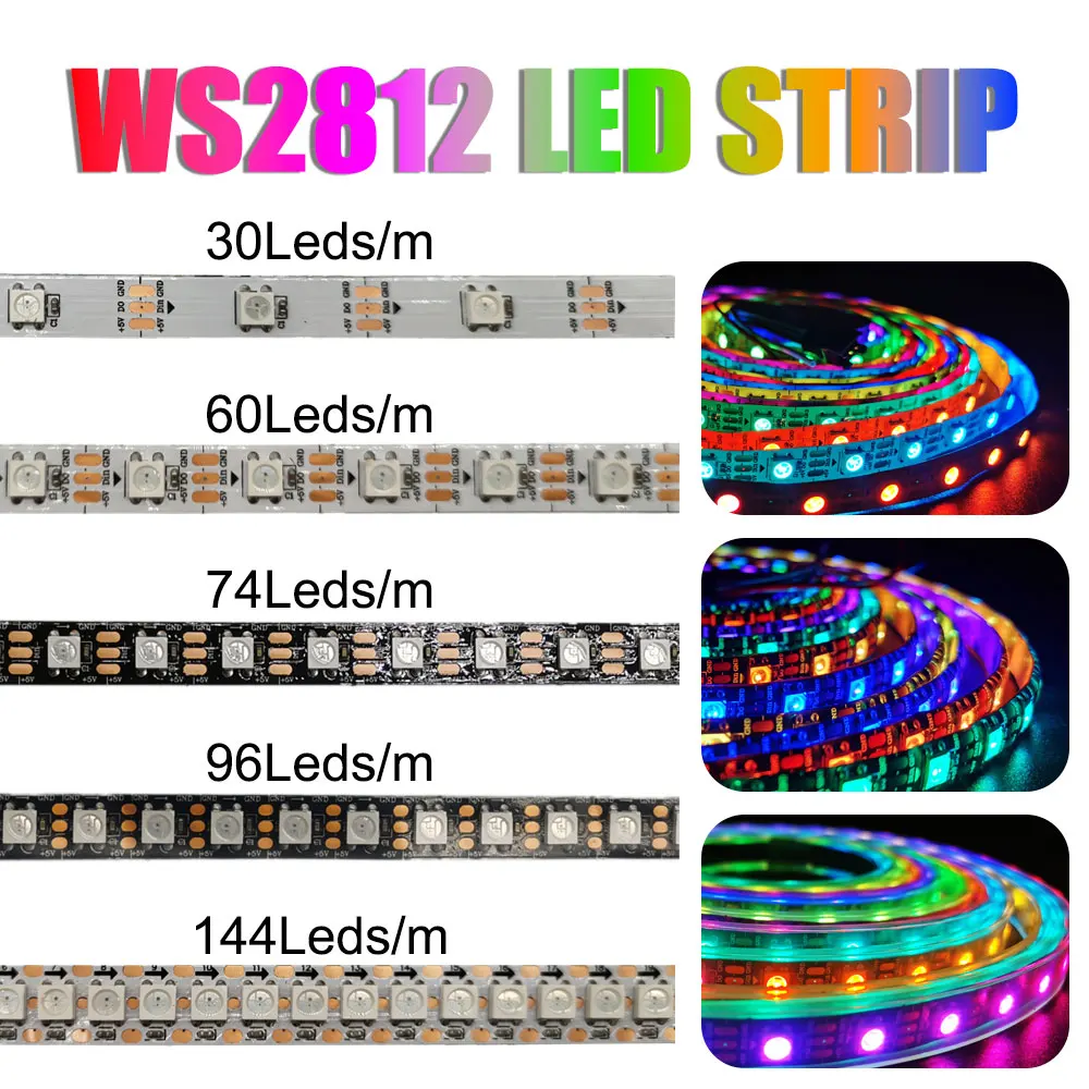 

DC5V WS2812B Led Strip 5050 Smart RGB WS2812 Pixel Light Individually Addressable Black/White PCB IP30 IP65 IP67 30/60/144led