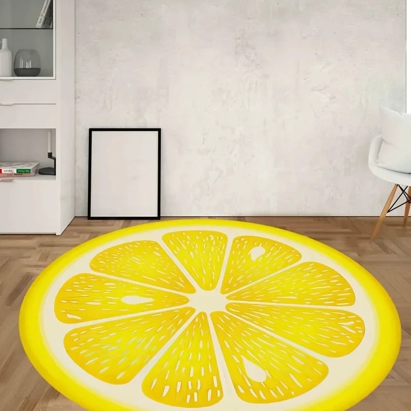 VIKAMA Cute Lemon Slice Round Rug, Non-Slip Soft Plush Mat, Machine Washable Doormat for Bedroom Living Room Decor
