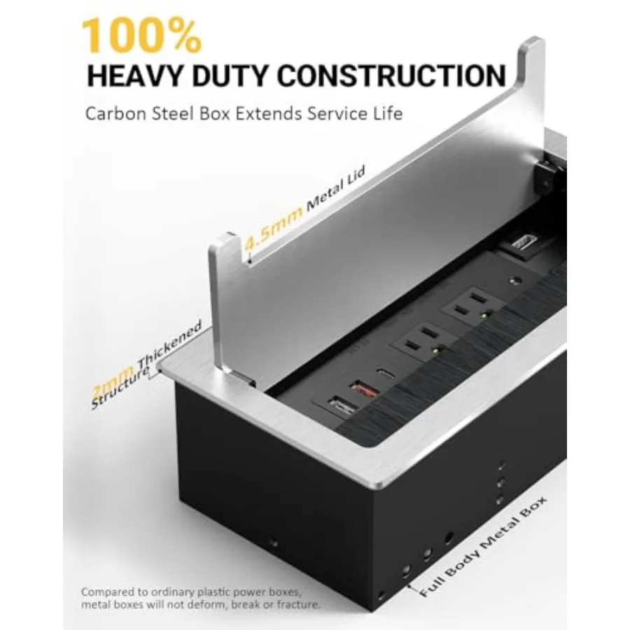 Kungfuking Conference Table Power Hub Outlet Multimedia Connectivity Box with 1 HDMI + 1 RJ45 + 20W USB C + 2 USB A + 2 AC Outl