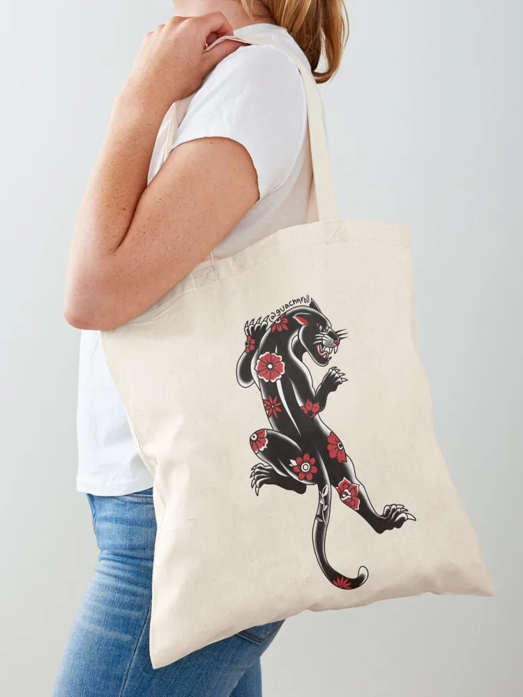 

Flower Panther Tote Bag tote bags aesthetic shopping bag Lady bags handbag