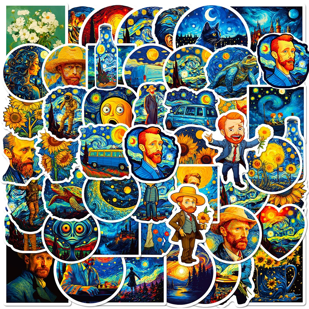 

10/30/50pcs Funny Cartoon Art Van Gogh Painting Stickers Aesthetic Decals Notebook Laptop Phone Diary Decoration Sticker Kid Toy