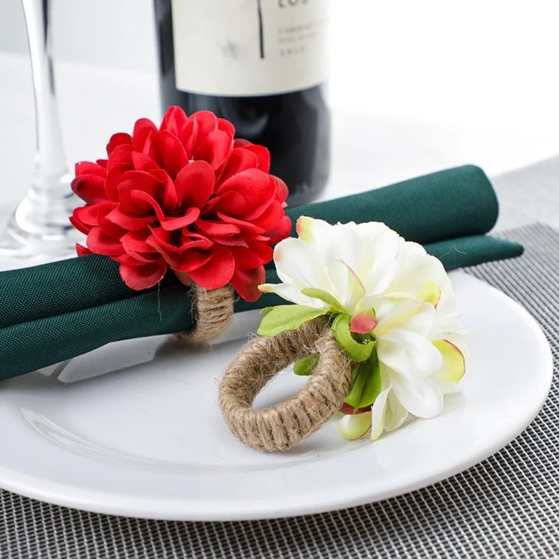 4pcs/pack Flower Napkin Ring Napkin Holder Dinner Table Decorations Wedding Valentine\'s Banquet Lily Chrysanthemum Rings