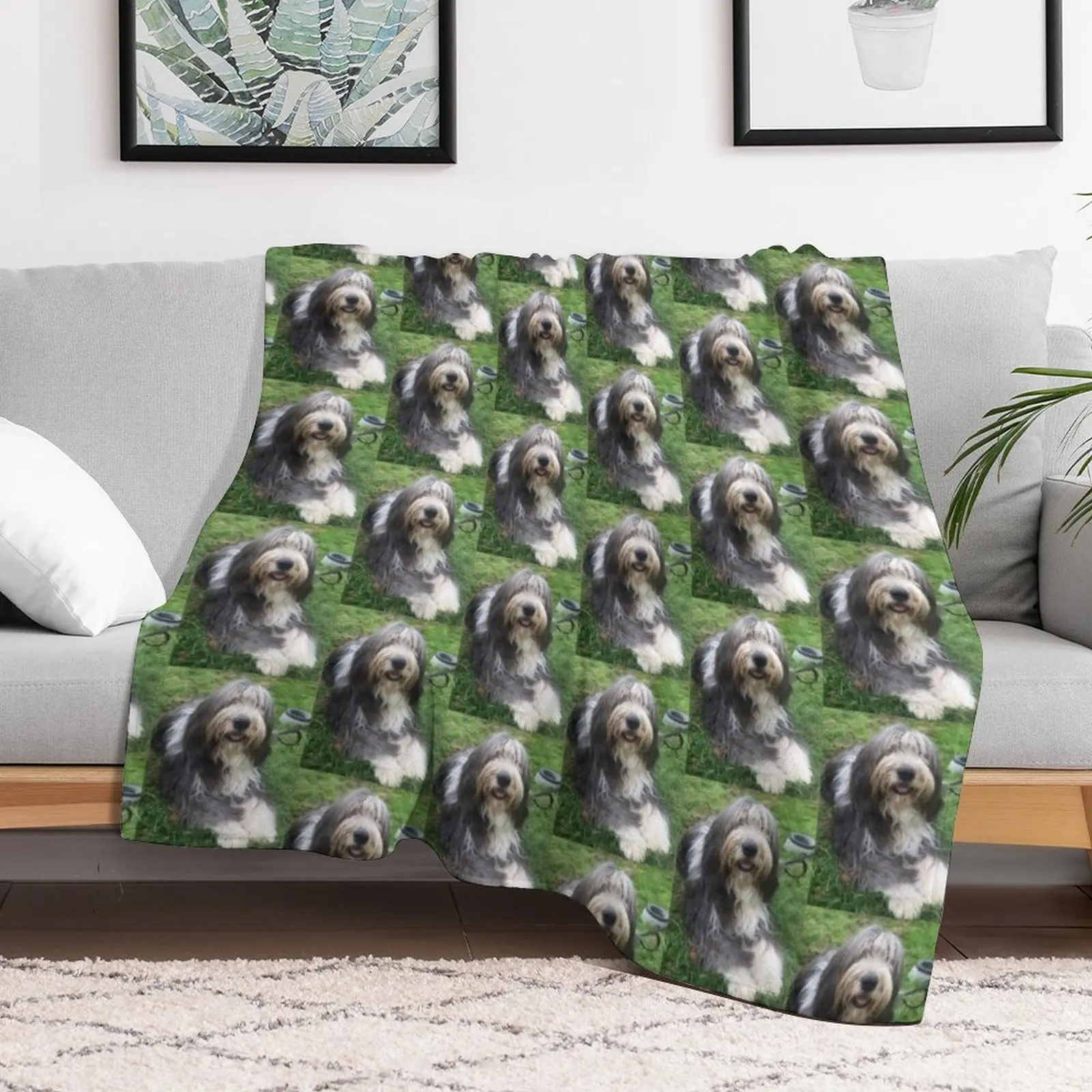 Bearded Collie - Happy Chappy Beardie Throw Blanket Bed linens Thins Blankets