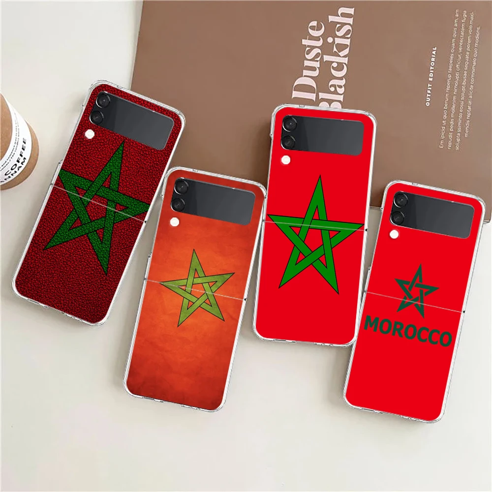 Morocco Flag Soccer Luxury Phone Case For Samsung Galaxy Z Flip 3 4 5 Hard Folding PC Shell For Samsung Z Flip3 Clear Cover