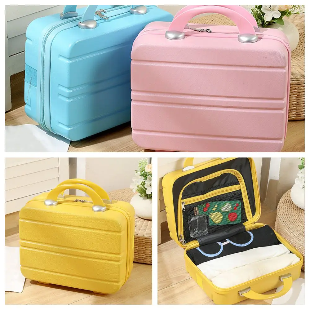 New Plastic Travel Makeup Case Zipper Closure Hard Shell Cosmetic Bag Portable Handle Suitcase Style Travel Storage Bag