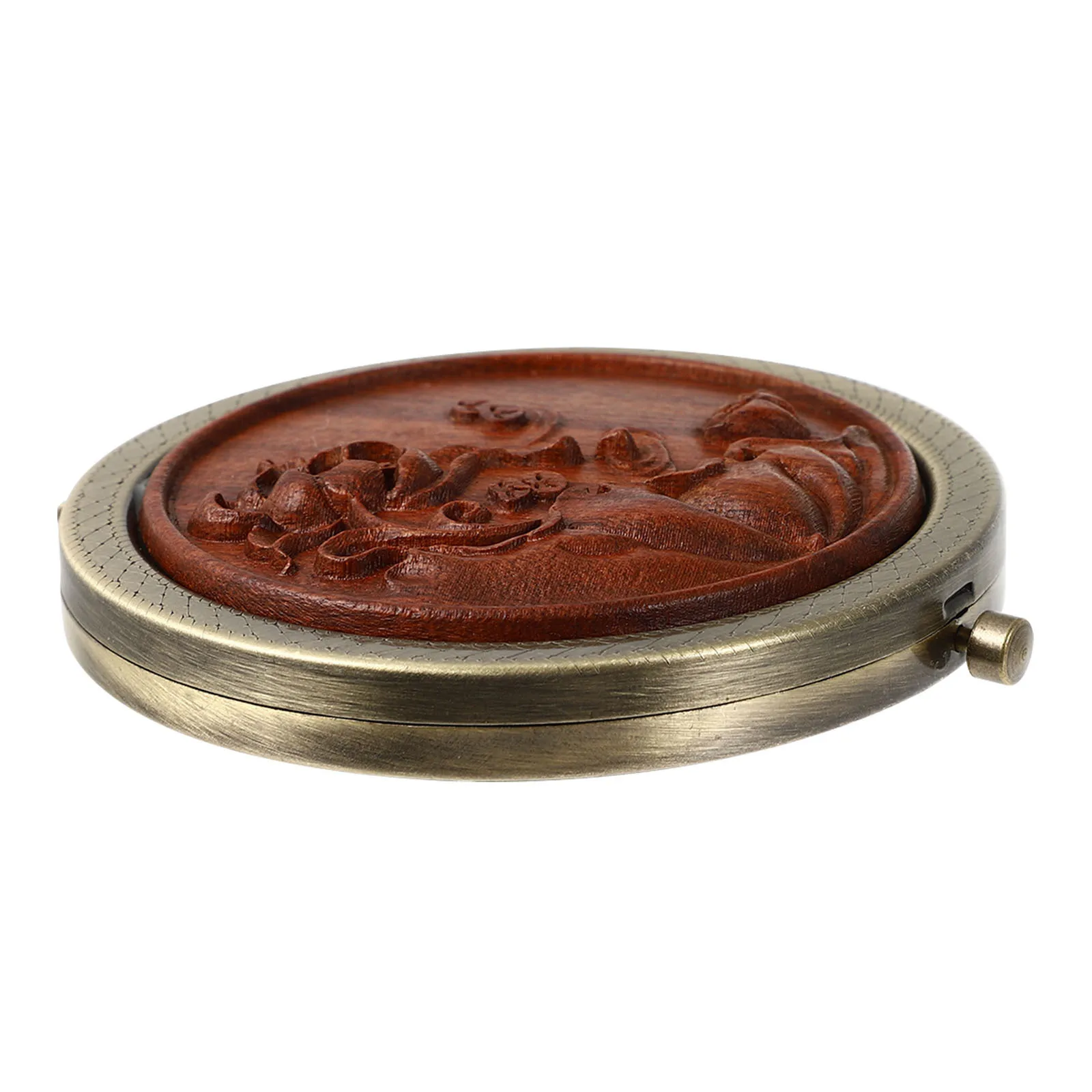 Folding Makeup Mirror Portable Compact Round Wood Metal Retro Design Travel Women Gift Clear Non-Distorted Reflection Daily