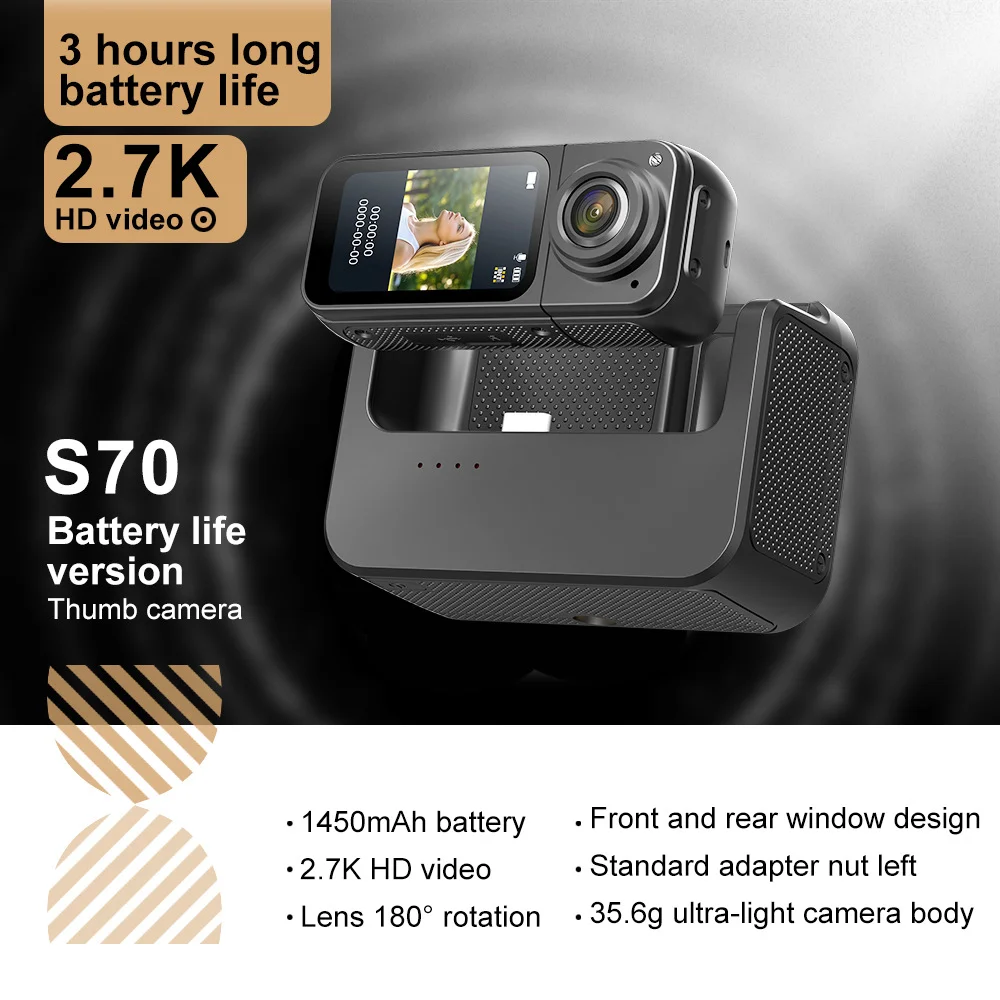 Mini 2.7K Thumb Action Camera 1080P Pocket Sport Cam with Charging Case 1.47 Inch 180° WiFi Recorder Magnetic Attraction