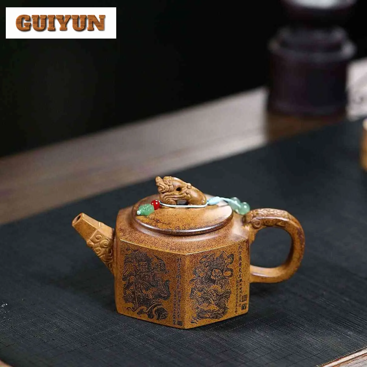 250ml Yixing Purple Clay Teapots Handmade Auspicious Beast Lid Pot Raw Ore  Keel Gold Sand Mud Kettle With Strainer Zisha Teaset