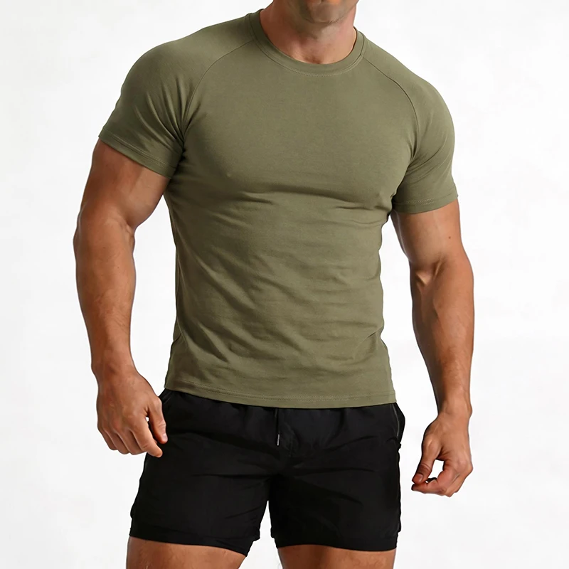 Herren Baumwoll-Spandex Kurzarm-T-Shirt, hochelastisches Sportshirt für Sommer, Fitnessstudio, Workout, Freizeit und Alltag. – Detail 8