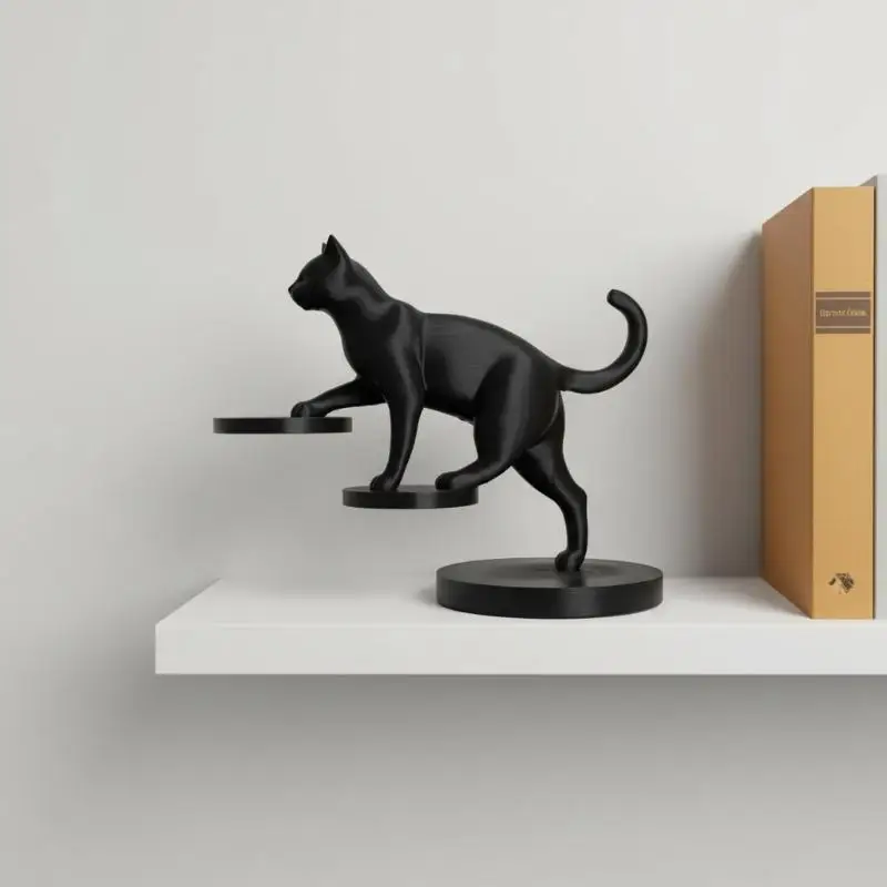 3D Printed Leaping Cat Sculpture Modern Home Decor Art Desk Ornament for Living Room Minimalist Style