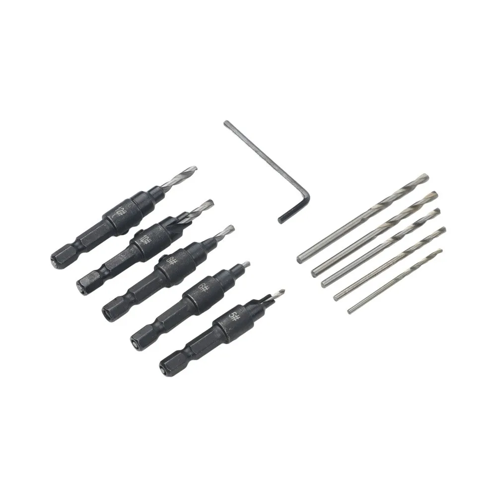 Countersink Drill Bit Set for Wood 6 Piece with 5 HSS Replaceable Bits 82 Degree Angle for Accurate Hole Depth