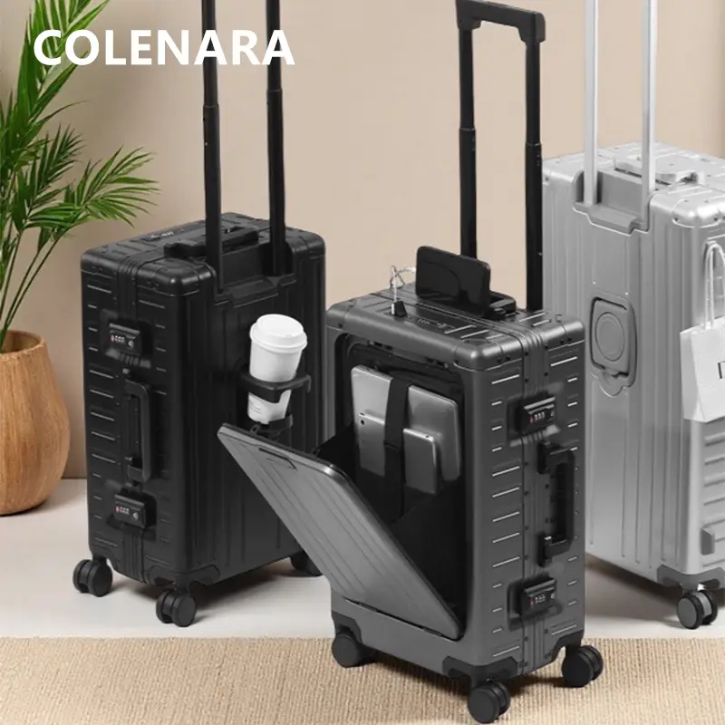 COLENARA Suitcase 20 Inches Business Boarding Box 24" Men's All Aluminum Magnesium Alloy Trolley Case Front Opening Luggage - Image 2