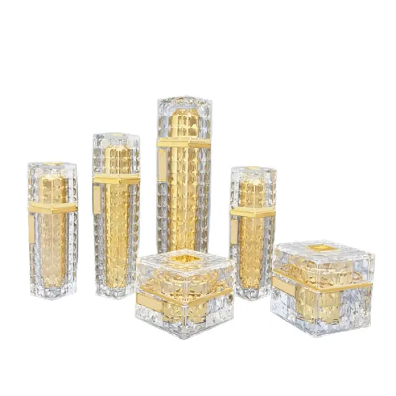 1pcs 40ml 60ml 100ml Empty Spray Lotion Pump Bottles Gold Acrylic Cream Jars 15G 30G 50G Luxury Square Cosmetic Container