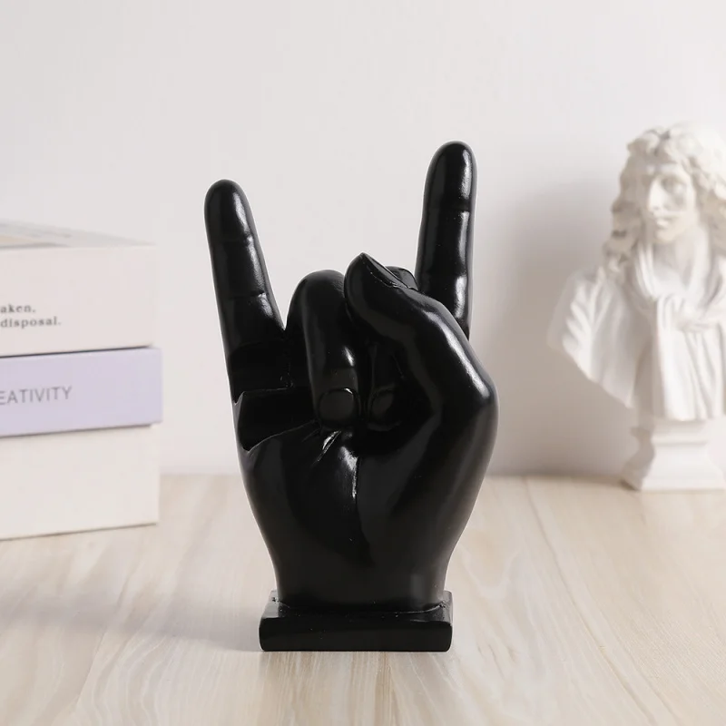 

Drumstick Holder Rock Hand Gesture Resin Statue, Music Room Decor for Living Room Study, Rock and Roll Theme Decoration Ornament