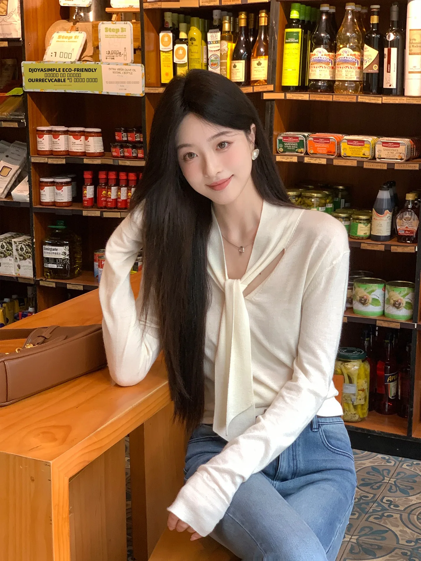 

Женский шерстяной вязаный свитер Poem с V-образным вырезом, 6-игольная вязка, зимний, белый, универсальный топ, простой повседневный лонгслив с круглым вырезом