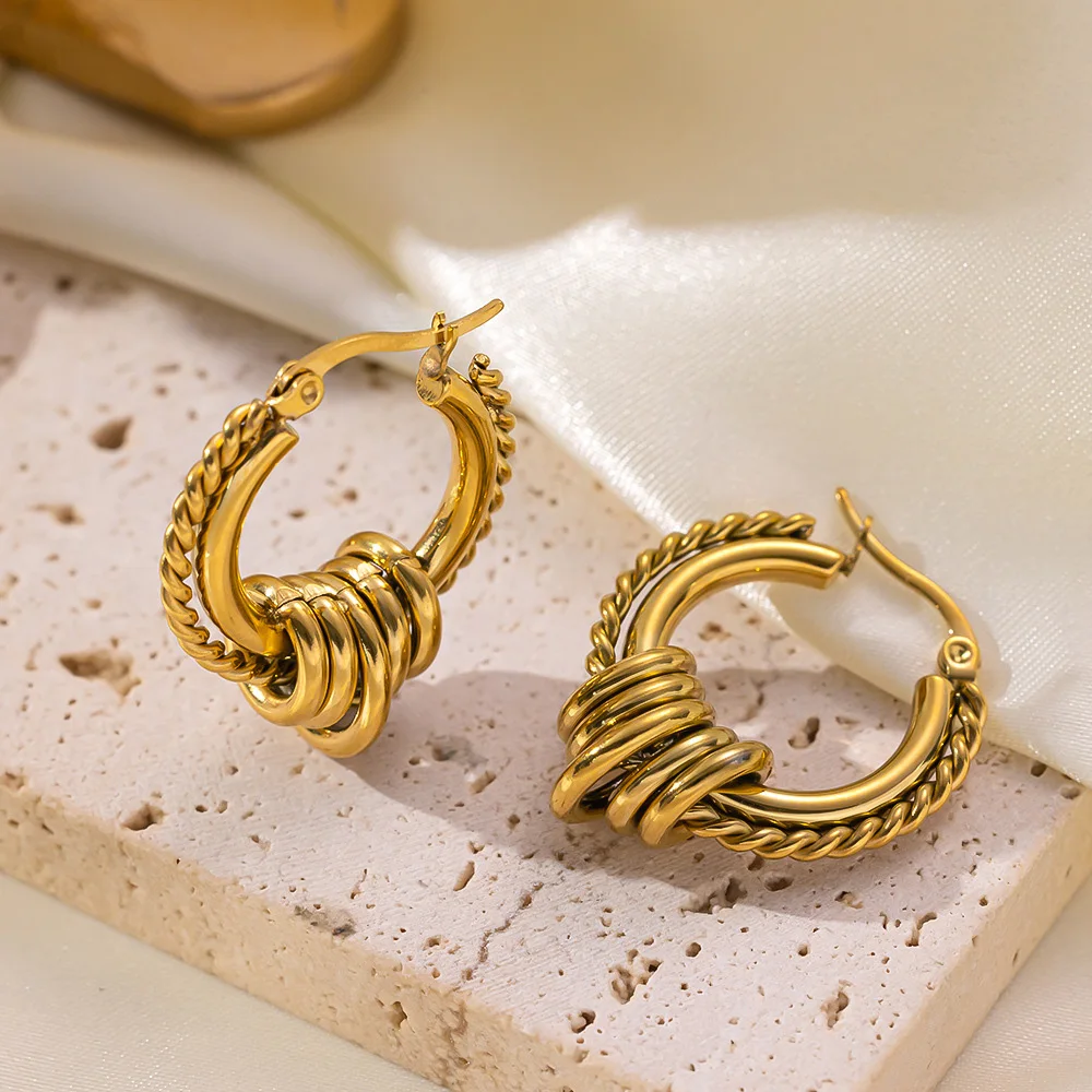 

Punk Metal Chunky Hoop Stainless Steel Earrings For Women Jewelry Golden Curved Rope Edge Creole Hoops Unique Design Wholesale