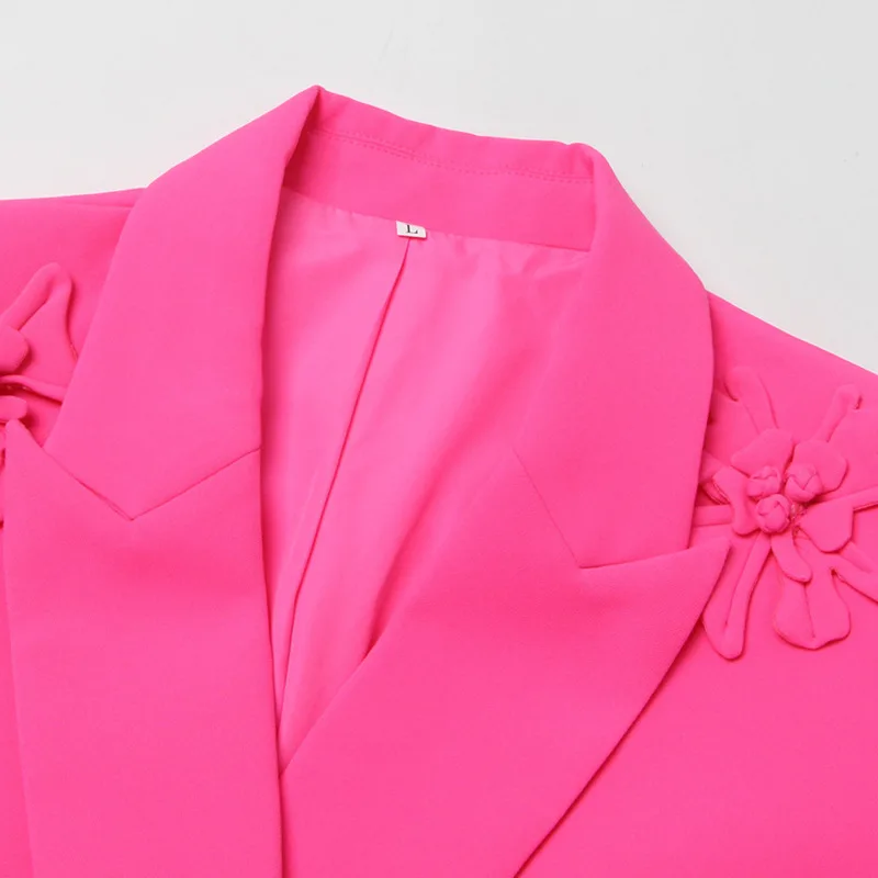HKSH primavera otoño nueva chaqueta de mujer cuello vuelto doble botonadura flor tridimensional elegante moda abrigos de marea HK11265
