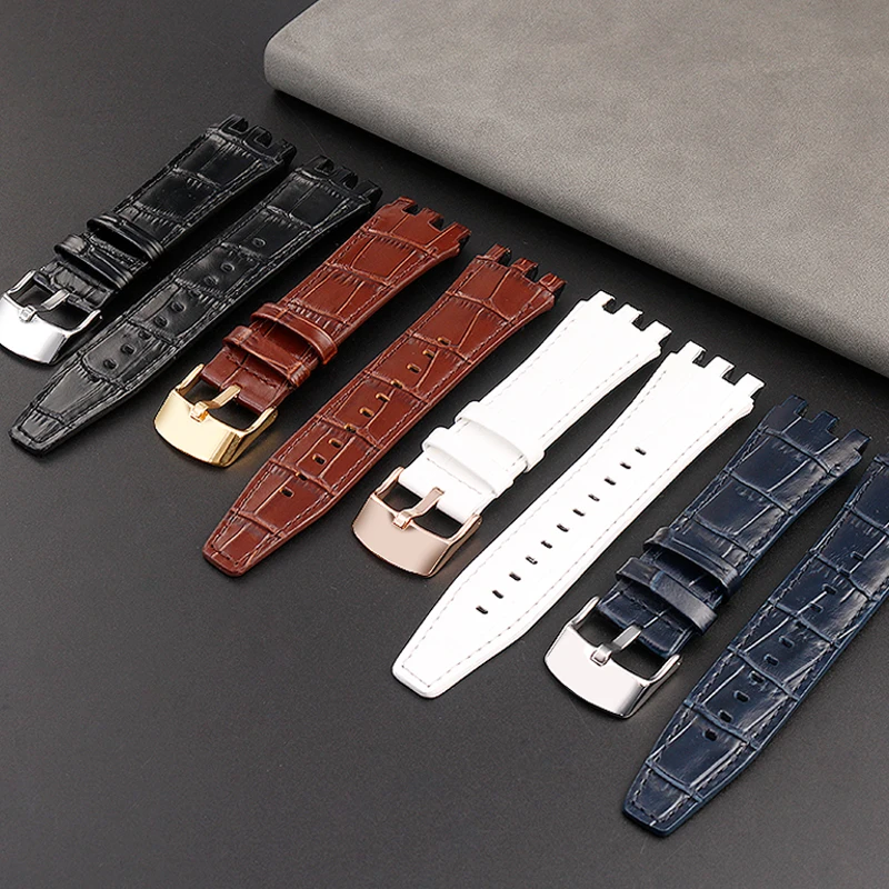 22 cowhide leather black brown blue white watchband waterproof sweat resistance watch strap For swatch SVGK403 407 B400 402 408