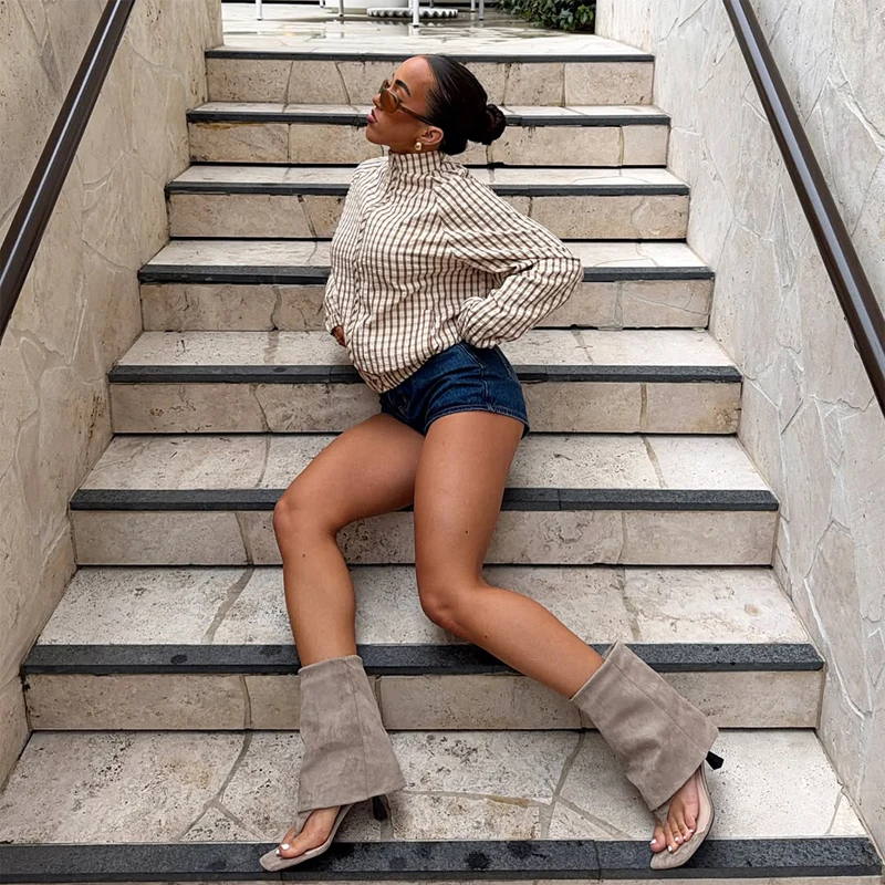 Fashion Plaid Stand Collar Jacket Crinkled Long Sleeve Zip Up Raglan Cuffs Loose Casual Cropped Coat Daily Vintage Fall Outer