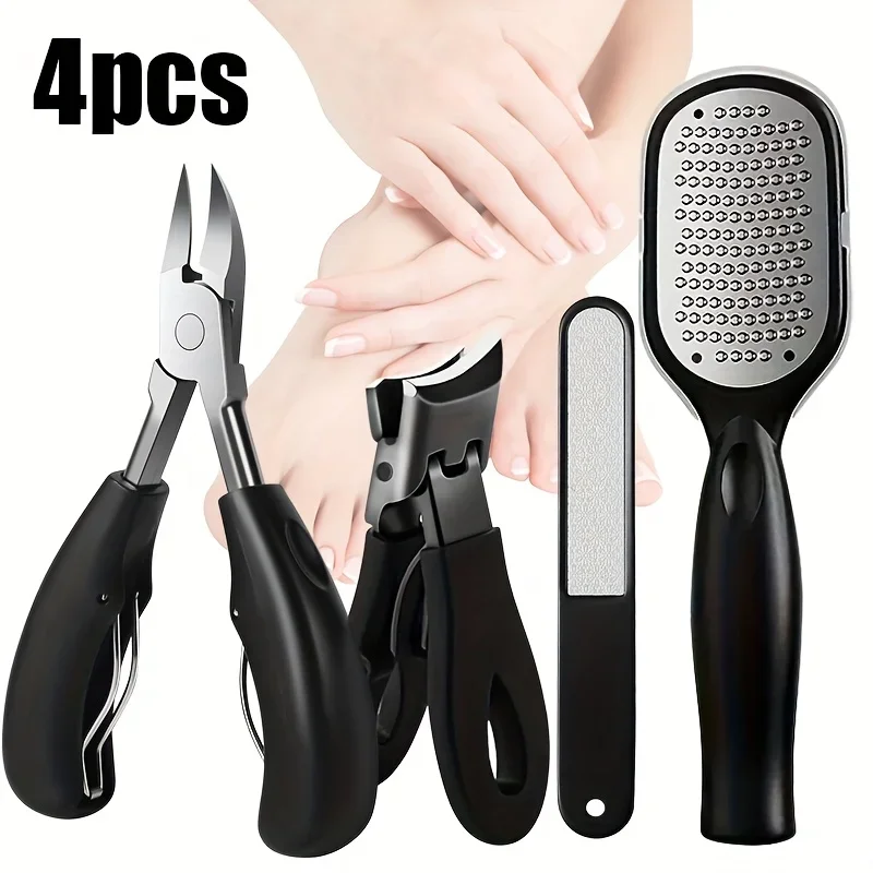 Kit de herramientas profesional para manicurista y pedicurista, 4 Uds., con cortaúñas, tijeras curvas, lima de uñas, amoladora y cortaúñas empujador