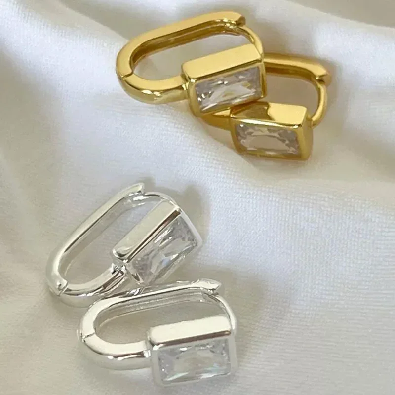 Minimalist Geometric White Zircon Earrings for Women Girl Korean Fashion New Fashion Jewelry Accessories Ladies Gift Party image 3