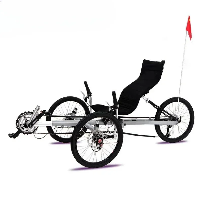 

Lying on a tricycle, 3 shifting disc brakes, folding on a recumbent bike, casual commuting, riding a recumbent bicycle