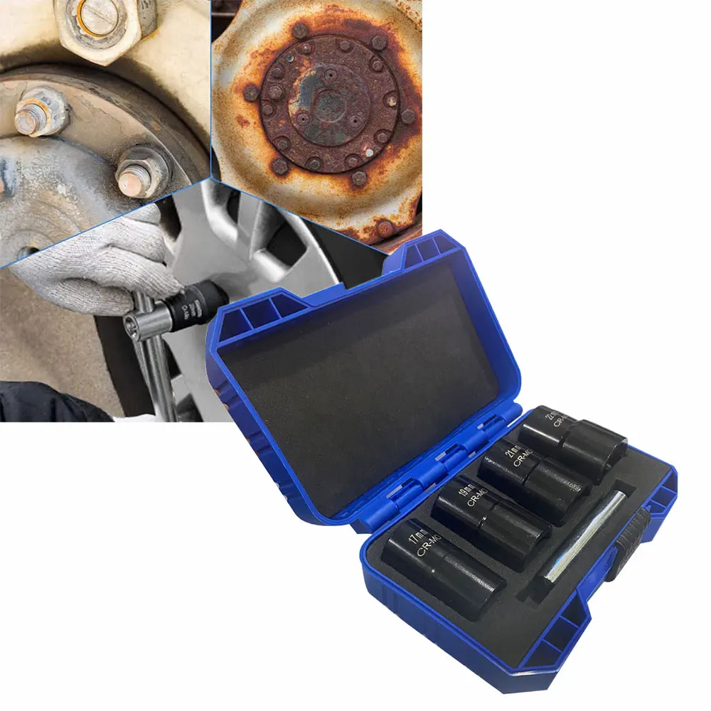 Motorsi الجوز إزالة النازع المقبس أداة مجموعة 1/2 ''محرك تأثير الترباس الجوز النازع مجموعة 5 قطعة قفل عجلة العروة الجوز مجموعة إزالة