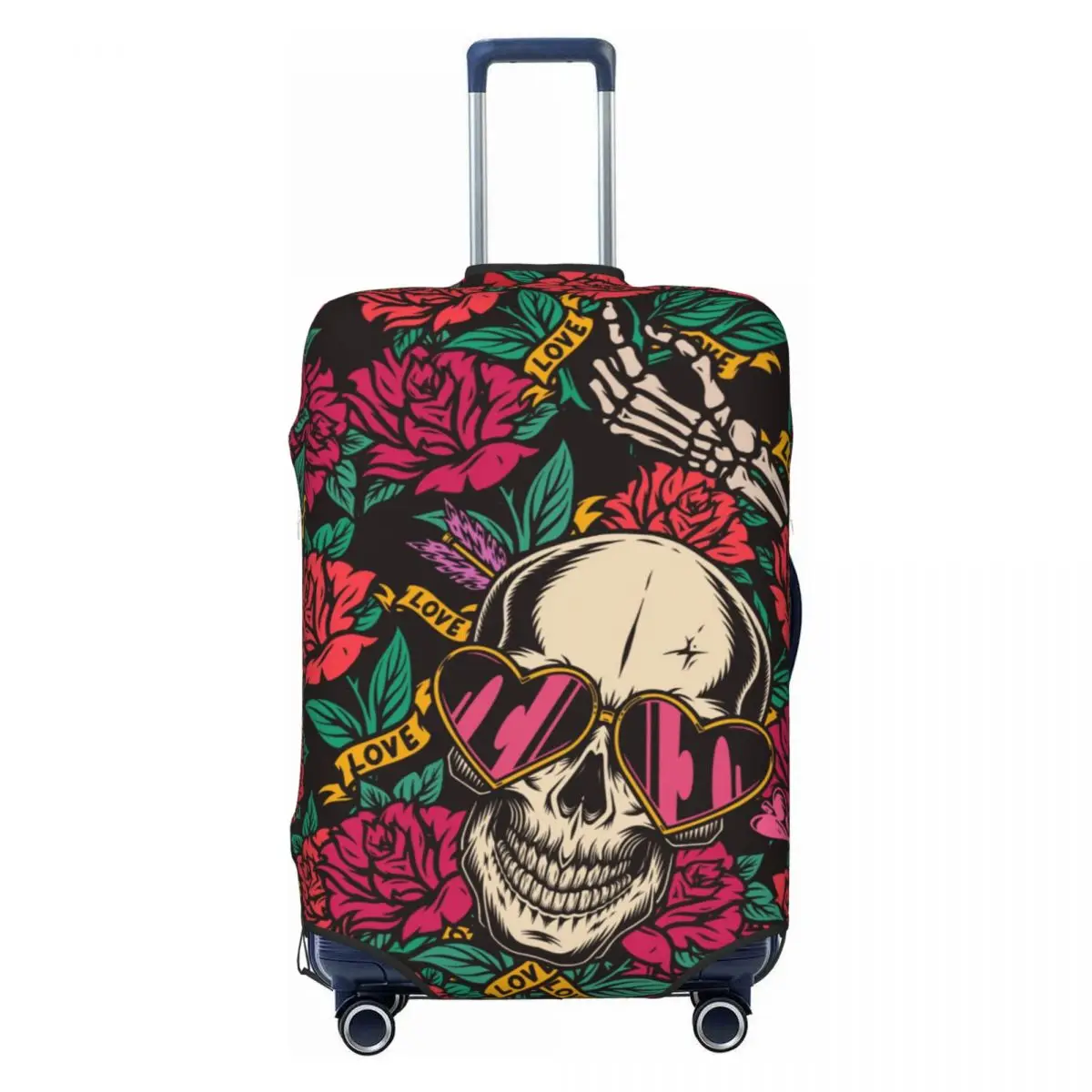 Funda para maleta con estampado de calaveras de amor, Protector elástico para accesorios de equipaje, vacaciones, día de San Valentín, viaje en