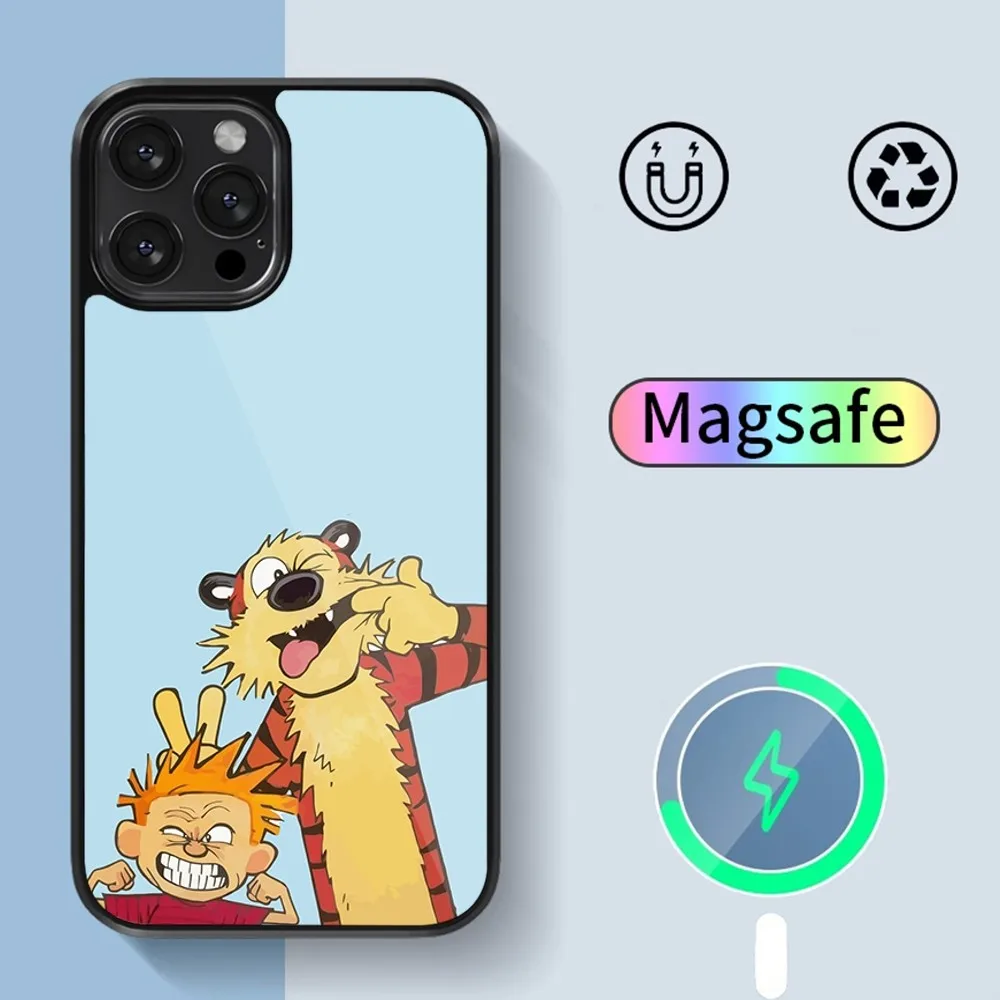 Cartoon C-Calvin and H-Hobbes Phone Case For iPhone 14 13 12 11 15 Pro Max Plus Magsafe Magnetic Cover