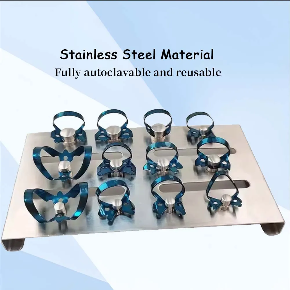 

Dental Endodontic Rubber Dam Clamps Restorative Clips with Stainless Steel Tray Holder Dentistry Materials and Tools Set