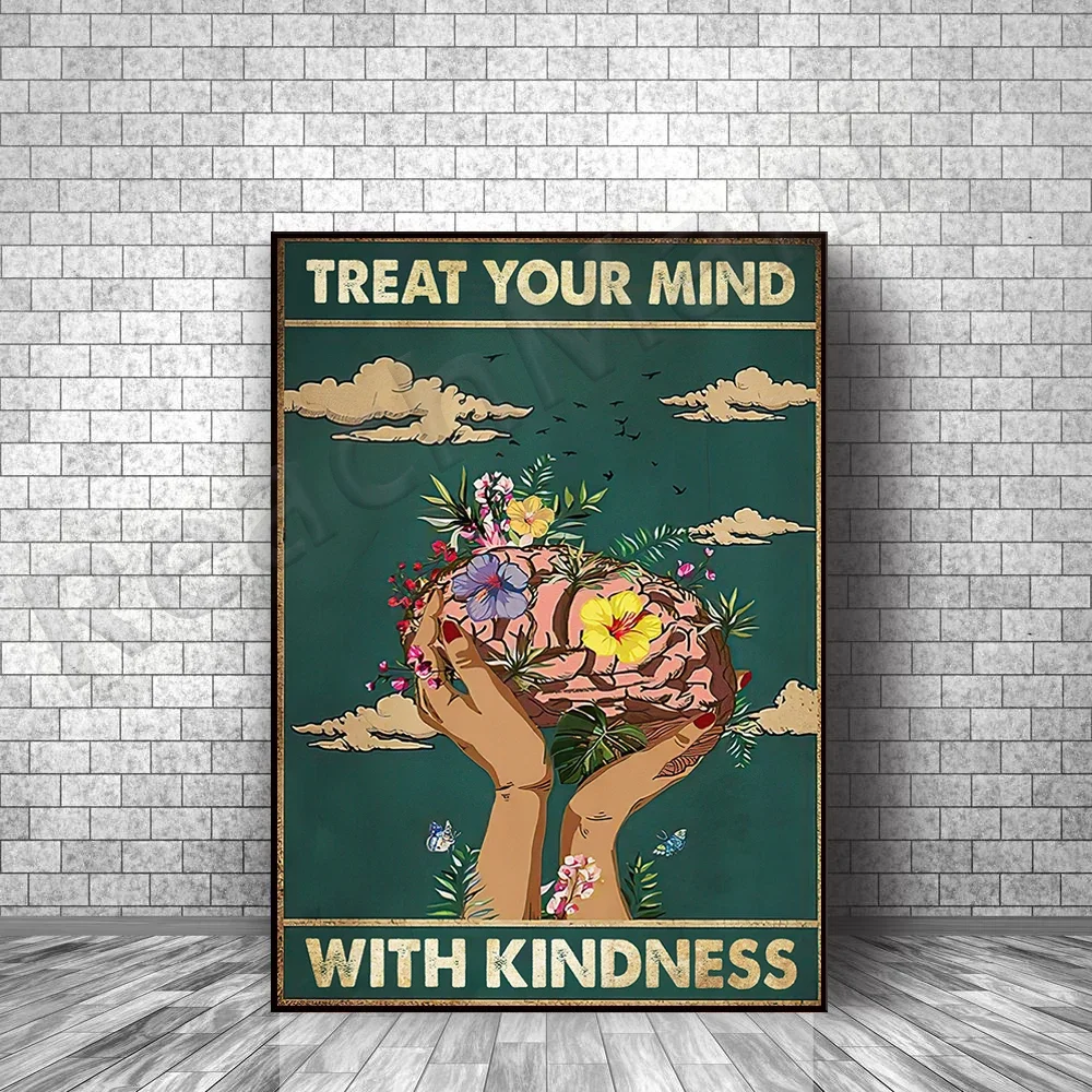 Affiche de traiter votre esprit, affiche de sensibilisation à la santé mentale, affiche de conseil de thérapie, affiche d'amour vous-même, art mural vintage