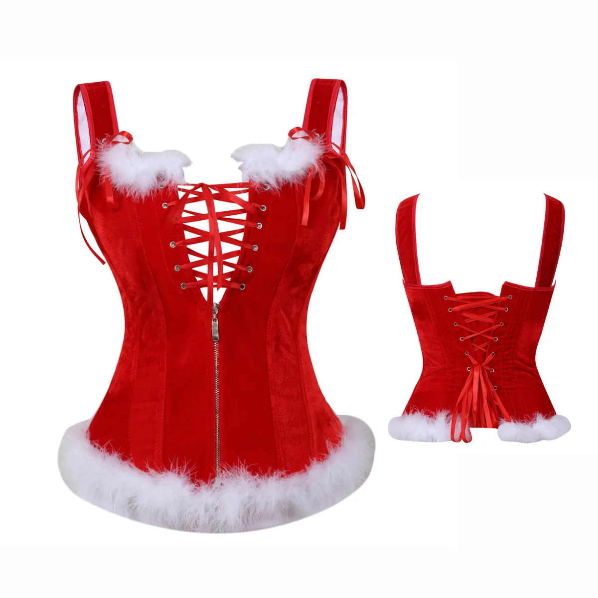 

Christmas Lace-up Corset Tops with Feather Party Outfit Women Lingerie Corselet Plus Size Sexy Korset Bustier Shapewear Tank Top