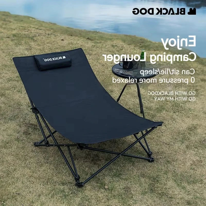 B-M Naturehike BLACKDOG Folding Lounger Chair Recliner Camping Outdoor Beach Office Nap Bed Lying Leisure Lazy Chair with Pillow