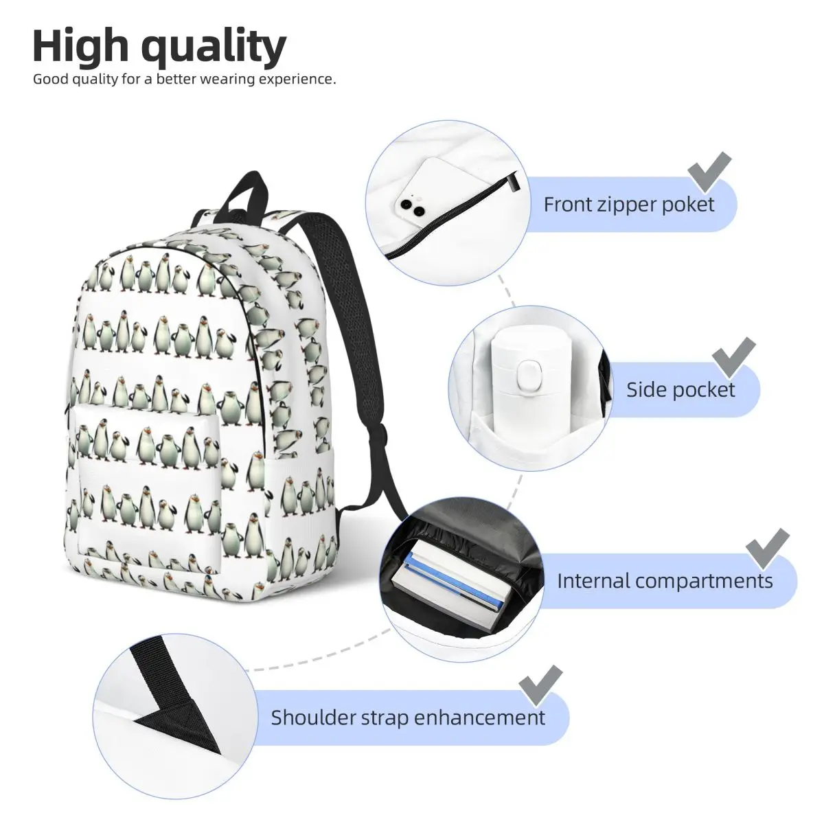 Pose Penguins Of Madagascar Student Backpack School Bag Hiking Travel Daypack for Boys Girls Fashion Bookbag Shoulder Bags