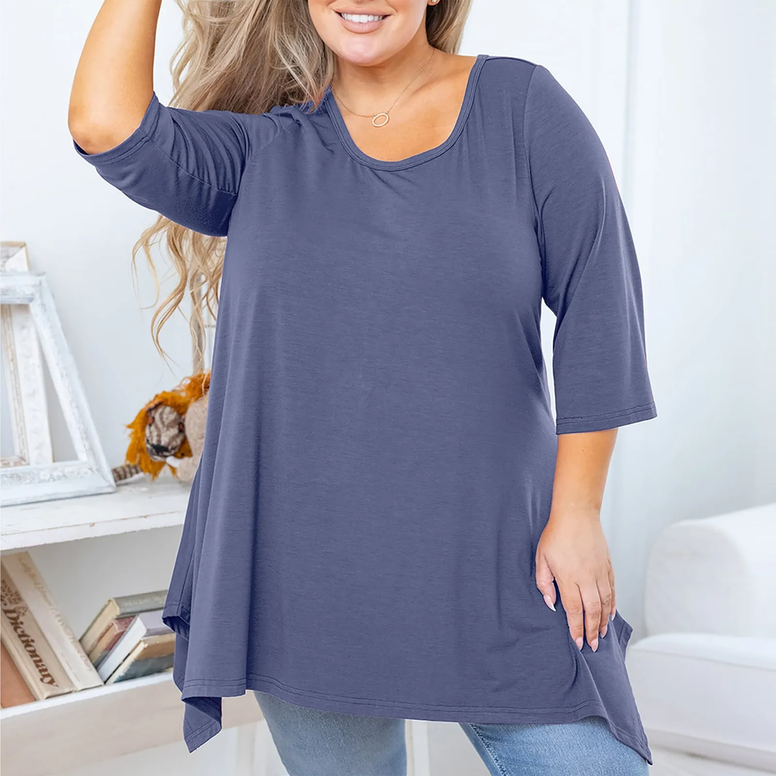 Women Blouses Plus Size Tunic Tops For Women Fashion Female 3/4 Sleeve Summer Casual Shirt Loose Pullover Blusa Elegant Clothes