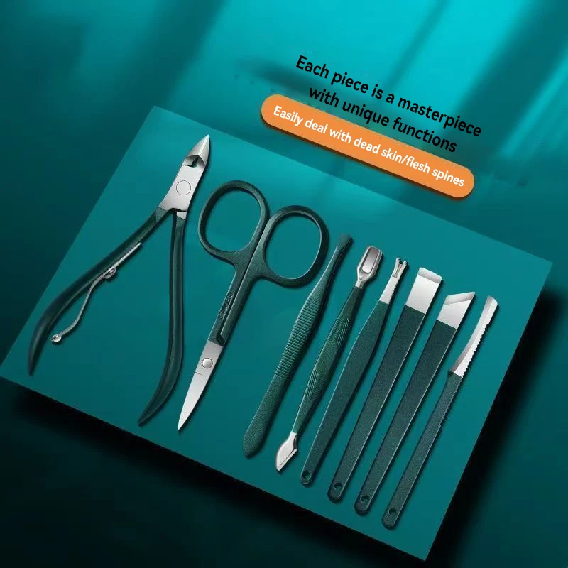 Nail clipper set, home nail clippers, dark green 18-piece set, pedicure, exfoliation and nail care tools