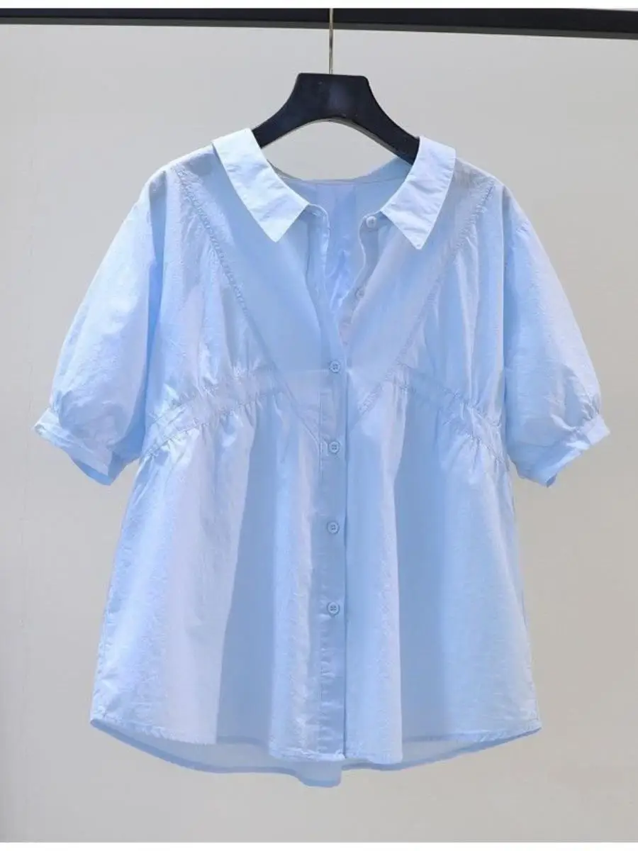 camisa-feminina-elegante-de-manga-curta-com-manga-bufante-para-o-verao-2026-blusa-feminina-estilosa-com-bolso-quadrado-rejuv