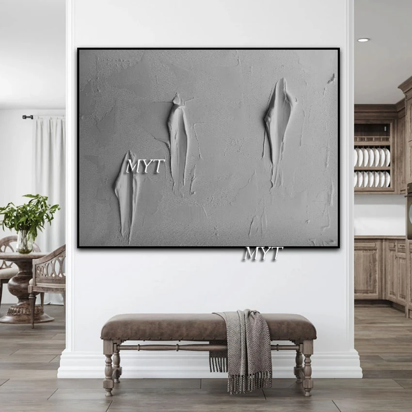 Hand-painted Palette Knife Canva Art Simple Grey Style Abstract Texture Oil Painting Home Decoration Living Room Wall Picture