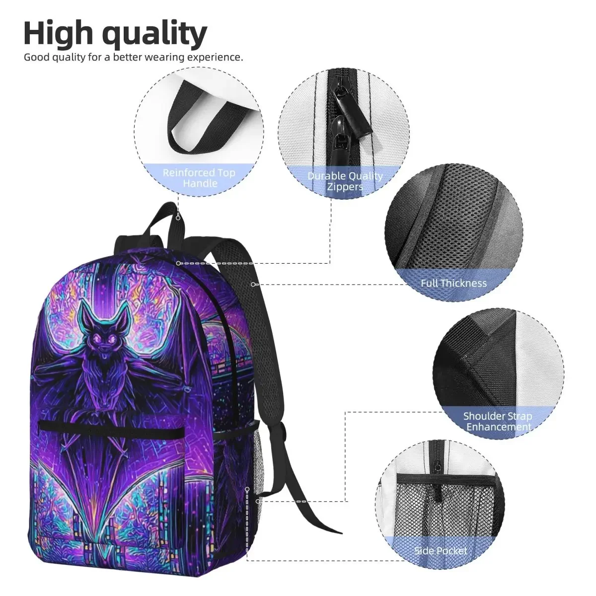 Stained Glass Design Bats Backpack Daypack Large Capacity Children BookBag School Bag Shoulder Bags for Men Women