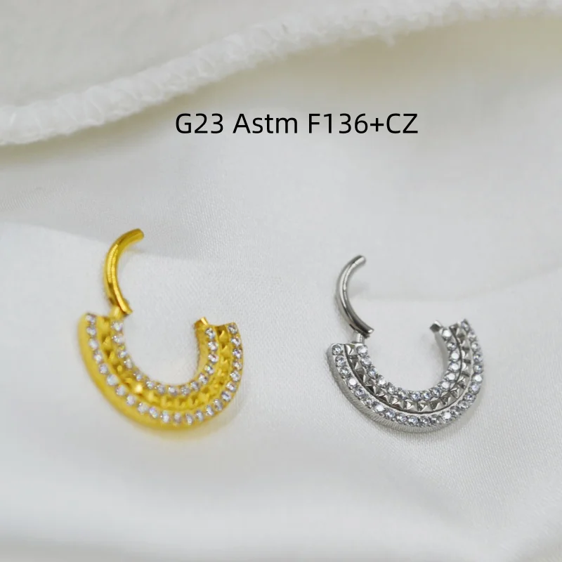 10pcs G23 ASTM F136 Titanium CZ  Nose Hoop Septum Clicker Ring Earring Ear Tragus Helix Cartilage Body Piercing New