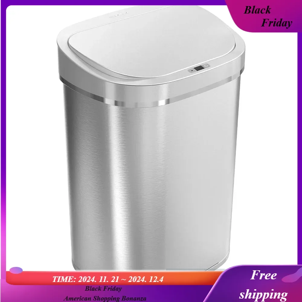 

Мусорная корзина с автоматическим бесконтактным инфракрасным датчиком движения, 21 галлон 80 л, сверхпрочное основание из нержавеющей стали (овальная, серебряная/крышка щетки)
