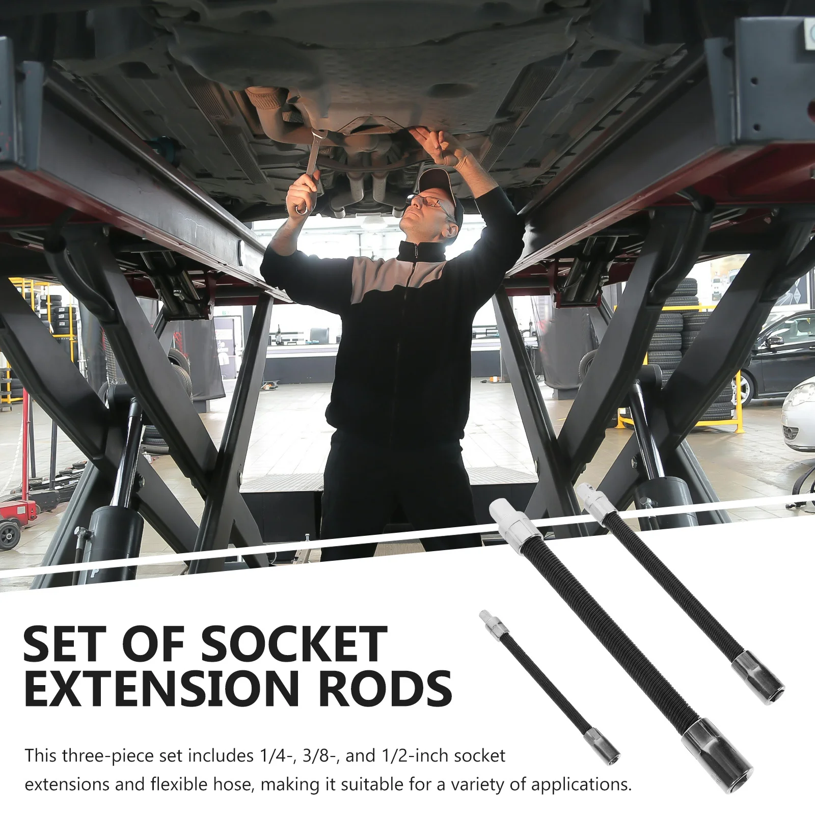 1 Set 1/4" 3/8" 1/2" Flexible Socket Extension Bars Bendable Shaft For Car Repair Wrench Extender Socket Extension Bar Set Hand