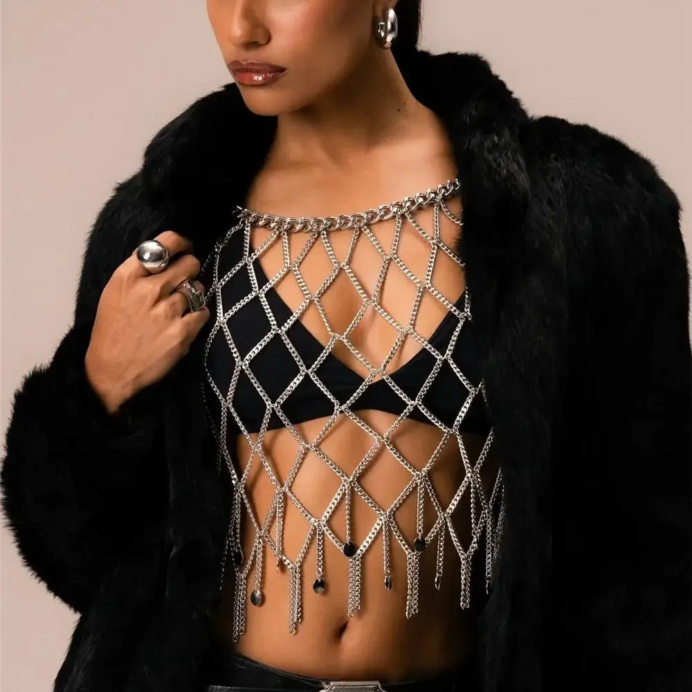 Cyberpunk – gilet en maille à maillons de chaîne, nouveau Design de chaîne de corps avant, haut de chaîne de corps Sexy européen et américain