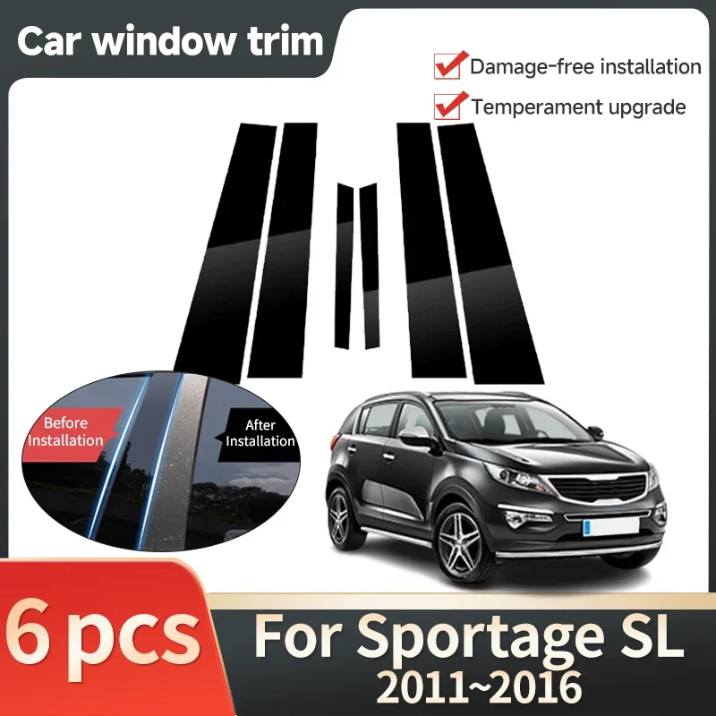 

Car Window Trim Cover for Kia Sportage SL 2011 2012 2013 2014 2015 2016 6pcs Column Pillar Posts Sticker Decal Accessories Tools