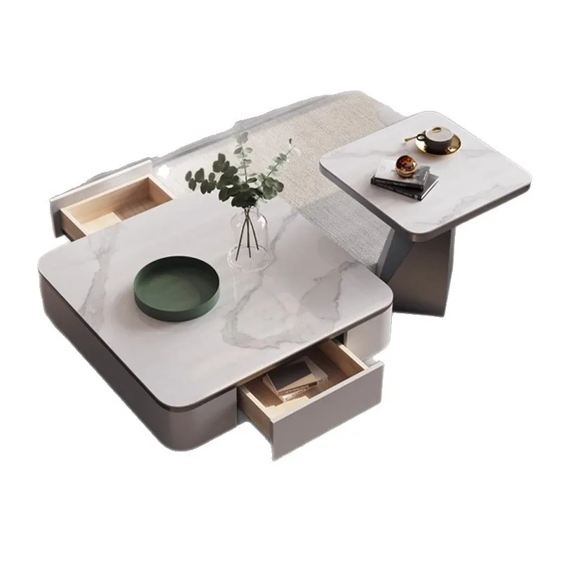 

Italian light luxury rock slab coffee table, square size combination TV cabinet