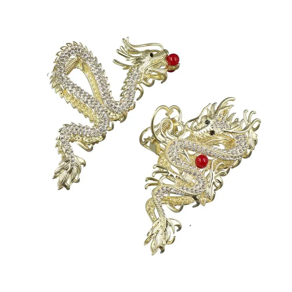 Exaggerated Red Zodiac Dragon Hair Claw Cartoon Hairpin Animal Hair Clip Headdress New Year Headwear Rhinestone Shark Clip Girl