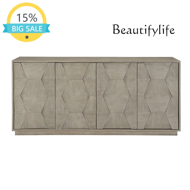 BJ American Solid Wood Dining Side Cabinet, Locker, Living Room Log Engraved Economical TV Cabinet, High Style