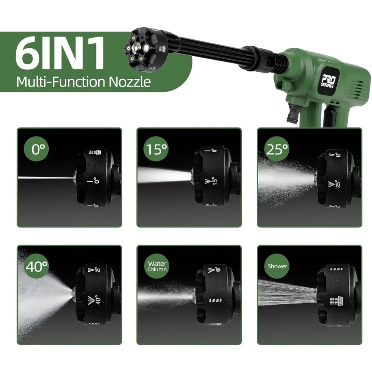 غسالة ضغط لاسلكية 1500 رطل لكل بوصة مربعة، 6 فوهات مع بطاريتين لغسيل السيارات والفناء وتنظيف المنزل، شحن سريع.